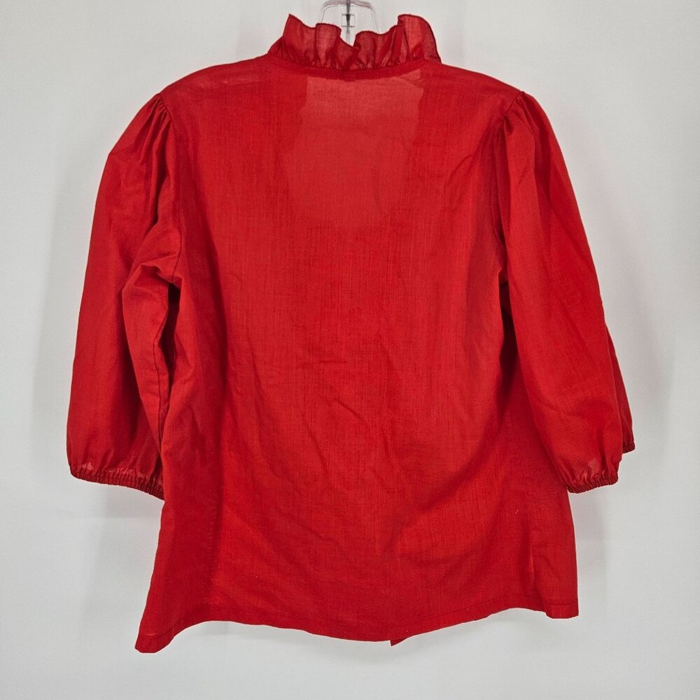 Ruffle Shirt Top Skirt Set M Red White Lace Trim Cotton Blend Dance Western USA - Picture 5 of 12